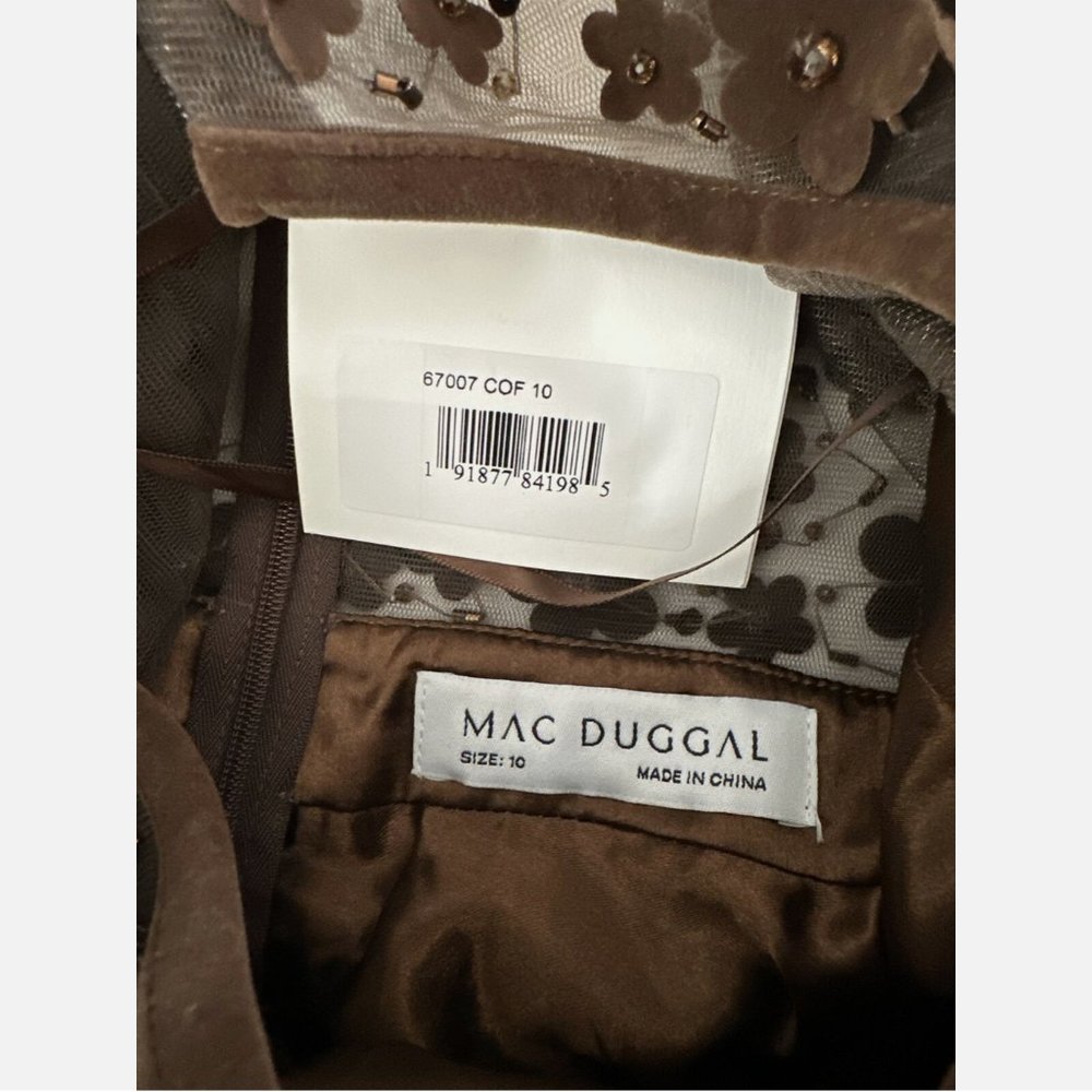 NWT Mac Duggal [ 10 ] Floral High Neck Long Sleeve Fit Flare Dress‎ Coffee Brown - Picture 11 of 15